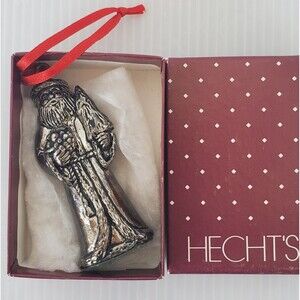 Macys Home for the Holidays Old World Silverplate Santa Christmas Ornament VTG